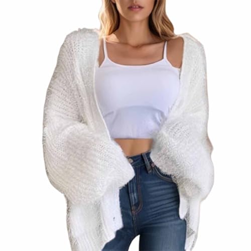 Women's Solid Color Furry Cardigan Coat Sexy Open Front Knitted Cardigan Jacket Elegant Loose Shaggy Coats
