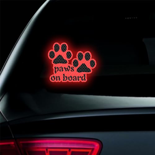 Image of 2pcs Reflective Paw Print Decal Dog Paws on Board Car Window Sticker Safety Warning Sign Stickers Funny Reflective Vinyl Stickers for Car Motorcycles Laptop (Red)