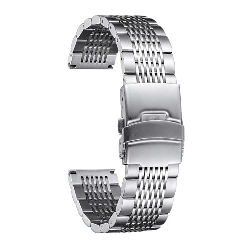 Image of BINLUN Stainless Steel Watch Band, Metal Watch Strap for Men Women Replacement with Double-Lock Deployment Clasp Polished Watch Bracelet Silver Black Gold Rose-gold 18 /19 /20 /21 /22 /24mm