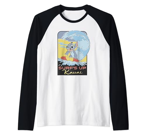 Stitch t-shirt surf Lilo et Disney haut manches raglan baseball en coton
