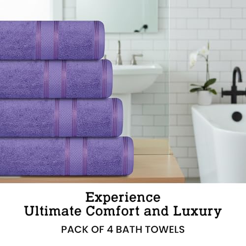 Casa Lino Lavender Bath Towels Set of 4 (54" x 27") - Large Bathroom Towel Set - 100% Cotton Towels for Bathroom - Highly Absorbent & Quick Dry Bath Towel Multipack - New Apartment Essentials by Casa Lino - Image 3