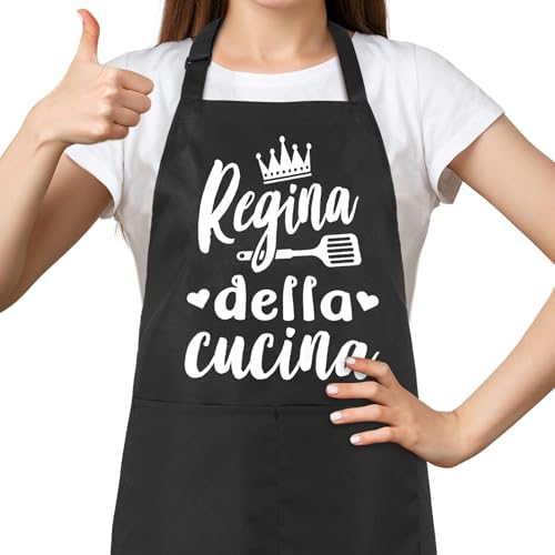 Halinuia Grembiule da Cucina Donna con 2 Tasche Ampie, Cotone Grembiule Divertente per Grigliate, Forno e Cucina Professionale - Impermeabile e Lavabile (Design Regina della Cucina)