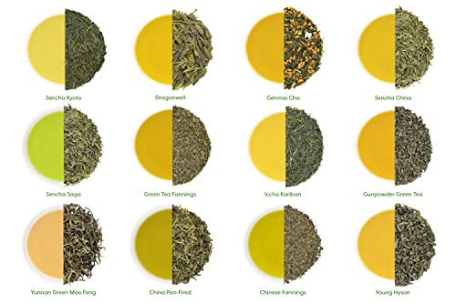 Solstice Loose Leaf Green Tea Loose Leaf Green Tea Sampler (12-Tea Variety Set) - Gunpowder Green Tea, Dragonwell, Genmaicha, Sencha, Young Hyson & More. 12 Exotic Teas from Japan & China, Approx. 180+ Cupsmpler (12-Tea Variety Set) - Gunpowder Green Tea, Dragonwell, Genmaicha, Sencha, Young Hyson & More. 12 Exotic Teas from Japan & China, Approx. 180+ Cups