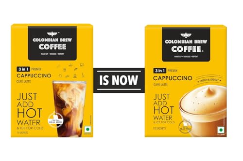 Image of Colombian Brew 3 in 1 Cappuccino Cafe Latte, Instant Coffee Powder Premix, 8 Sachets (Pack of 3)