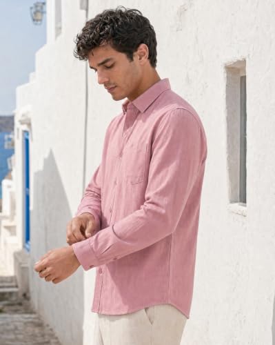 Image of Nobero Breezy Premium Linen Cotton Shirt for Men | Stylish Casual Shirts for Men | Semi Cut Collar | Box Pleat | Curved Hem | Regular Fit | Full Sleeve | S-XXXL