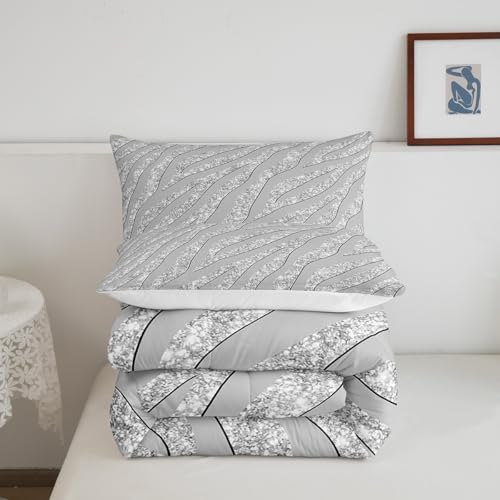 Image of Feelyou Leopard Print Comforter Set Grey Silver Zebra Print Bedding Set Cheetah Glitter Comforter for Kids Boys Girls Women Africa Animal Fur Quilt Room Decor Duvet Set for All Season Twin Size Boys
