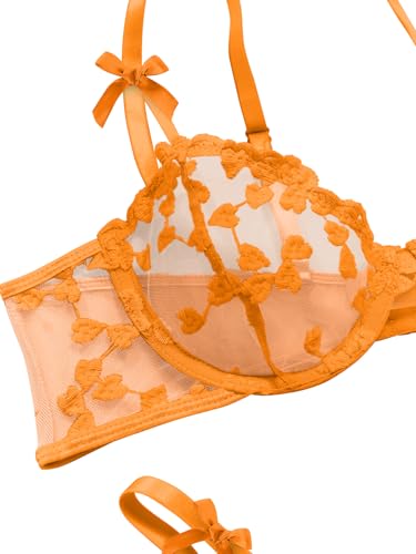 Image of Lilosy Sexy Underwire Cute Push Up Strappy Embroidered Mesh Sheer Lingerie Set See Through Panty Bra