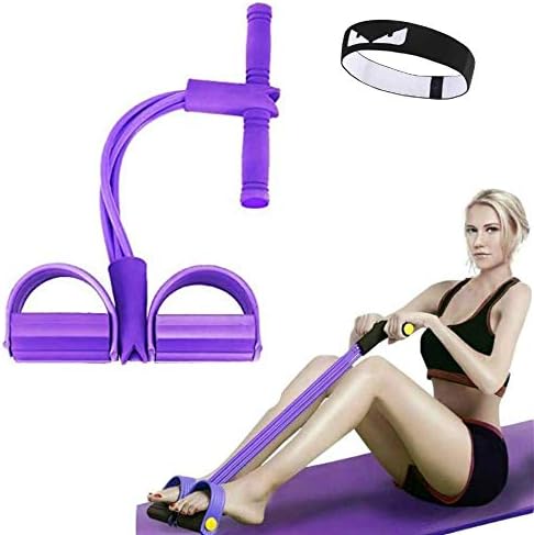 Upgrade 4-Tube Natural Latex Sit-up Bodybuilding Expander- Elastic Pull Rope Fitness Equipment- Pedal Resistance Band for Abdomen/Waist/Arm/Yoga Stretching Slimming Training (Purple)