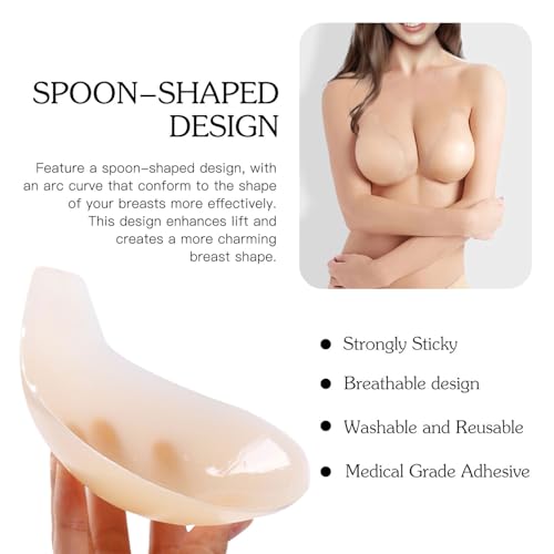 Adhesive Bras - Silicone Breast Lift Invisible Bra Reusable Nipple Covers Strapless Backless Push Up Sticky Bra for Women 5