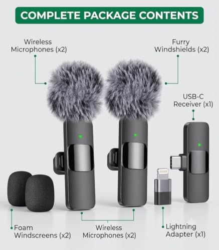 Image of New Dual Wireless Mic for Youtubers Video Recording & Live Streaming | Noise Cancellation with 164Ft Mic for Vlogging, Singing, Plug-Play, DSLR Compatible with All Smartphones & Other Devices