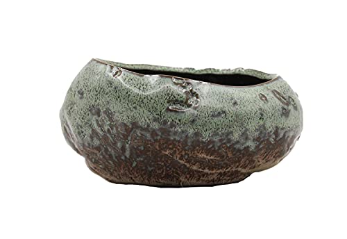 Premium Shallow Succulent Planter Pot, Ceramic With Decorative Patina Glaze, Kitchen, Living Room, And Home Decor #TOP3