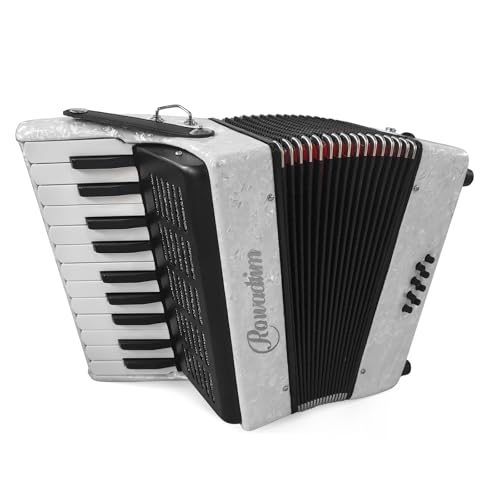 Accordion - 22 Key 8 Bass, Professional & Beginner Keyboard Accordion with Adjustable Strap & Backpack, Durable Design (white)