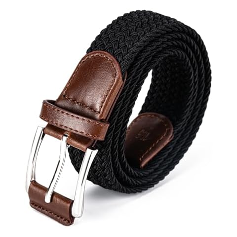 Aegero Stretch Belt Men,Canvas Elastic Fabric Woven Stretch Multicolored Braided Gift Belts for Golf Casual Pants Shirts Jeans（1 3/8" Black） Cover