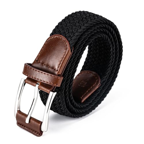 Mens Belt, Canvas Elastic Fabric Woven Stretch Multicolored Braided Belts for Golf Casual Pants Shirts Jeans