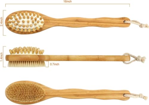 Image of (1Pcs) Premium Soft Silicone Back Scrubber Shower Bath Body Brush with Long Handle, Body Exfoliator for Bath or Dry Brushing, for Men Women Elderly. (Wooden Brush)