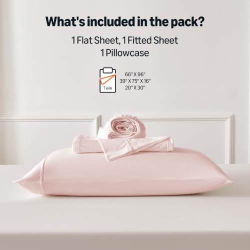 Image of Amazon Basics Jersey Knit 3-Piece Sheet Set, Wrinkle Resistant and Easy Fit, Includes 16 inch Deep Pocket Fitted Sheet, 1 Flat Sheet and 1 Pillowcase, Twin, Pink