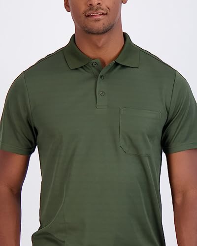 Real Essentials 3 Pack: Mens Short Sleeve Dry-Fit Collared Polo Shirt with Pocket - Active Casual (Available Big & Tall)3