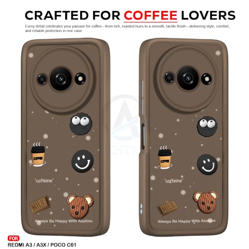 Image of AESTMO Back Case Cover for Redmi A3 / A3X / Poco C61 | Cute Fun Cartoon 3D Ball | Coffee Silicone Case | Full Body Protection | Camera Protection Back Cover for Redmi A3 / A3X / Poco C61 (Brown)