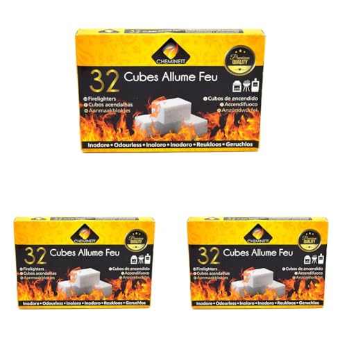 Pyrofeu Caja de 32 Pastillas Encendido de Parafina para barbacoas y chimeneas (Paquete de 3)