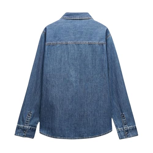 LifeShe Women V Neck Denim Shacket Button Down Jeans Shirts Oversize Jacket Shirt with Pockets3
