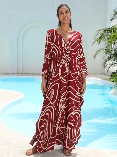 Image of KEYLORTING Plus Size Kaftan Dress Women, African Moo Moo Print Caftan, Batwing Dress, Beach Cover Up for Party and Loungewear