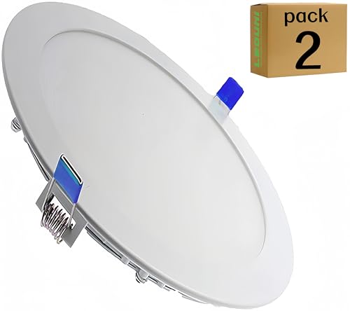 LEDUNI ® Downlight Panel LED Redondo 20W Circular 2000LM Color Blanco Neutro 4000K Angulo 120 IP40 OPAL Aluminio 225 * 12Hmm Dimension de corte 205mm Pack de 2 Unidades