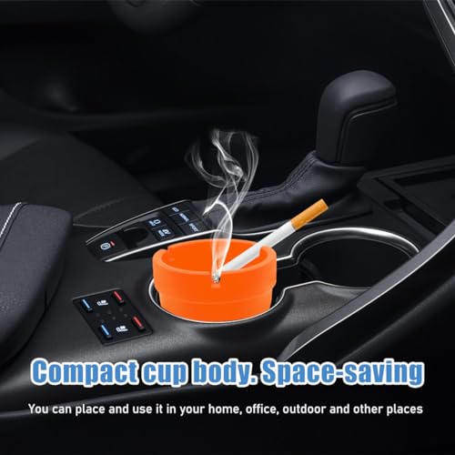 Image of Ohleats Car Ashtray, Smokeless Smellproof Windproof Self-Extinguishing Auto Ashtray, Portable Mini Vehicle Cigarette Trash Can Fits Most Cup Holder for Home Office, Car Accessories (Orange)