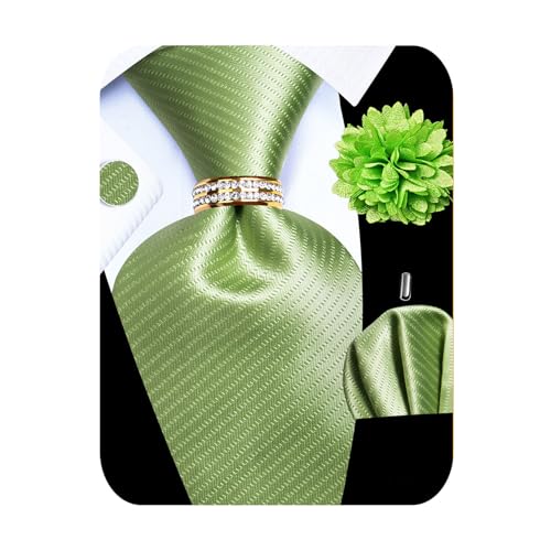 Image of 5PCS Mens Premium Silk Tie, Pocket Square, Cufflinks, Drilled Tie Ring and Lapel Pin Set for Wedding Groom Party
