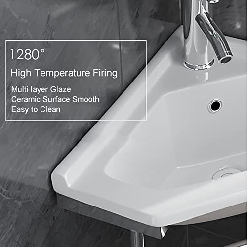 Trunxucl Small Wall Mount Corner Bathroom Sink And Faucet Combo With Overflow Triangle White Porcelain Ceramic Wall Mount Mini Vanity Space Bathroom Sink, Faucet And Drain Combo (Color : A) #TOP4