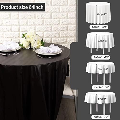 Newthinking 84 Inch Round Disposable Table Cloth Black, 8 Pack Plastic Round Disposable Tablecloth for Circular Table Wedding Banquet Party Birthday