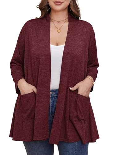 Image of BELAROI Plus Size Lightweight Cardigan Sweaters for Women Casual Open Front 3 /4 Sleeve Cover Up