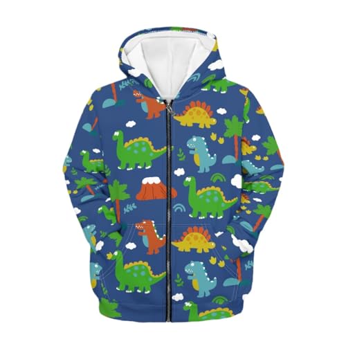 GLUDEAR Kids Dinosaur Hoodies Boys Girls Cartoon Dinosaur Zipper Jacket Pullover Hooded Sweatshirt for 6-16 Years