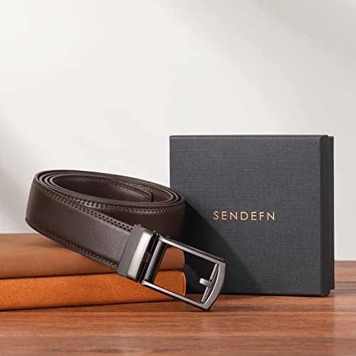 Sendefn Men's Leather Dress Casual Belt 1 3/8" Automatic Adjustable Click Buckle Belts With Gift Box(B-Coffee-72Qs) #TOP5
