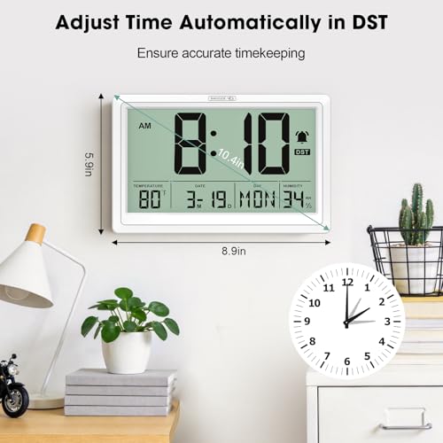 10.4" Digital Wall Clock - Battery, Auto DST, Touch Snooze - Image 2