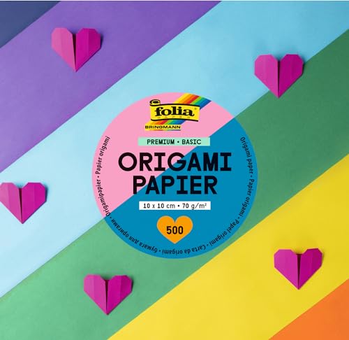 folia 89860 - Hojas plegables premium 70g/m², BASIC, 10 x 10 cm, 500 hojas en 10 colores diferentes, para manualidades, embellecer y decorar