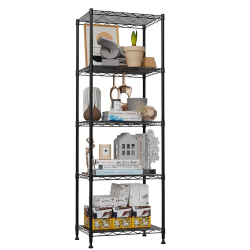 Jowkou Wire Shelving Rack Storage Shelves,Vertical Garage Storage Shelves,Metal Adjustable Shelving,Garage Shelving for Laundry Bathroom Kitchen Wall Storage Room (Black,16.5