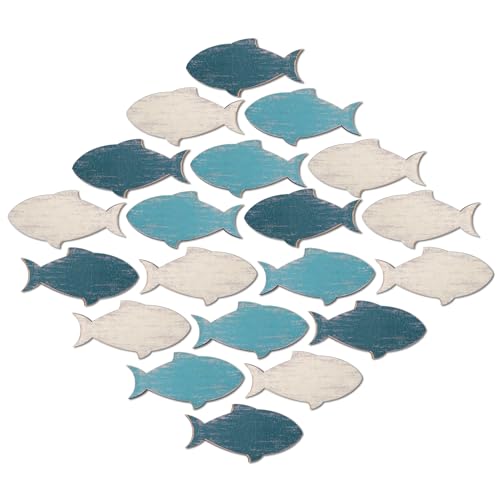 Weysat 20 Pcs Wooden Fish Wall Decor Nautical Coastal Wood Wall Art Nursery Beach Wood Art Wooden Lake House Decor for Home Bathroom Outdoor Decoration(Fresh Color)