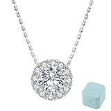 [KRKC] ネックレスレディース モアサナイト：プレゼント女性人気 ハート/馬蹄/ヘイロー/一粒ダイヤネックレス シルバー925 金属アレルギー対応 0.3/0.5/1.0/2.0ct 人工ダイヤモンド ホワイトゴールドメッキ 誕生日/結婚祝い/クリスマス/記念日/バレンタインデープレゼント チェーン可調節 長45cm＋5cmアジャスター ギフトボックス付き（花火-1.0ct）