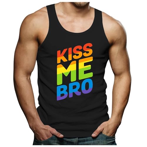 Caxndycing Pride Parade Outfit Herren Regenbogen Flag Tank Top Kiss Me Bro Muskleishirts MulticoloRot Lesbisch Gay T Shirts Gay CSD Party Pride Sportshirt LGBTQ+ Community Achselshirt