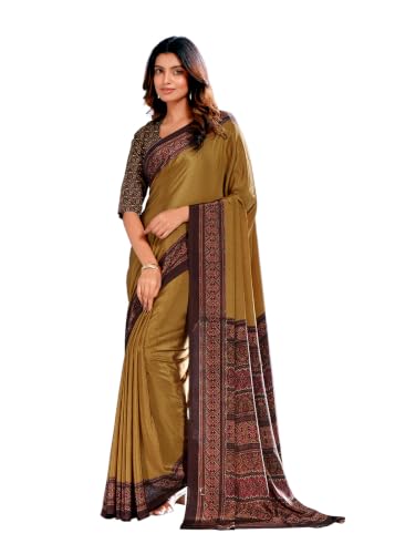 Image of Jaanvi fashion Women's Crepe Silk Saree with Unstitched Blouse Piece | Soft Lightweight Traditional Ethnic Wear Saree for Party, Wedding, Festival