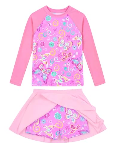Image of Snowheart Girls Rash Guard Swimsuit Set Long Sleeve Bathing Suit Two Piece 3-12 Years