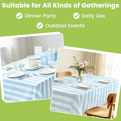 Image of Mulbozy Light Blue Striped Tablecloth 2 Pack,Light Blue and White Striped