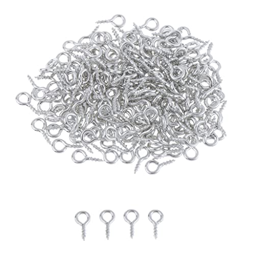 Mini Screw Eyes Pin Hook for Jewelry, Cork Bottles,Resin, Bead Tiny Hook Screws Ring 200pcs (Silver 4x8mm)