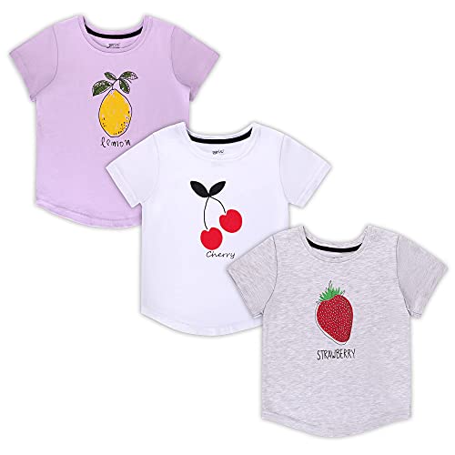 Brix Girls' Short-Sleeve T-Shirts 3-Pack Crew Neck Jersey Comfort Soft Graphic Tees.