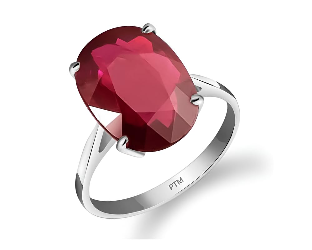 PTM 925 Sterling Silver Ruby (Manik) 3.25 to 10.25 Ratti or 3.00 to 9.50 Carat Astrological Gemstone Bis Hallmark Ring for Men & Women