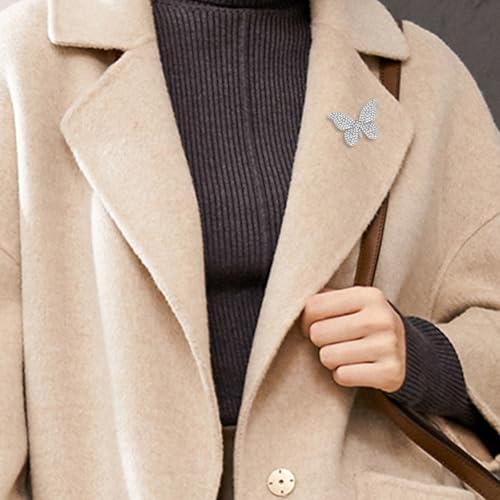 Image of Silver Butterfly Pin Rhinestone Butterfly Brooch Pin for Women ButterflyLapel Pins Silver Brooch Pins Decoration Gift