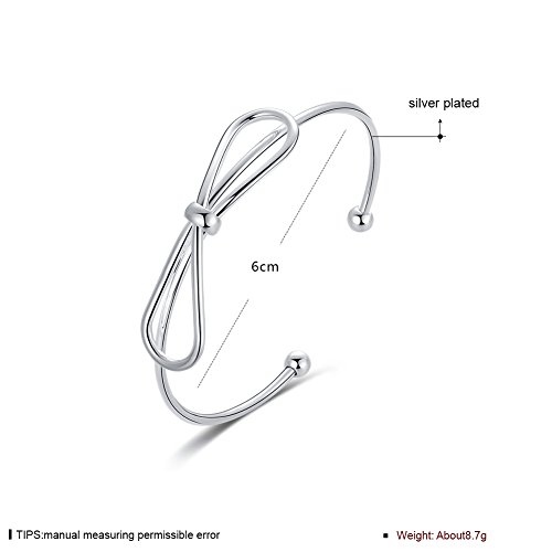 Greendou Fashion Jewelry 925 Sterling Silver Plated Bow-Knot Double Round Head Open Bangle Bracelet3