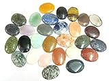 CRYSTALMIRACLE Beautiful Assorted Lot of Thirty Gemstone Worry Stones Reiki Crystal Wellness Thumb Stones Gifts for Home & Office