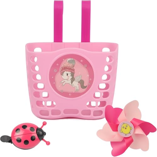 ZUKKA Cesta de bicicleta para niños y niñas, cesta para bicicleta de correr, cesta para manillar para niños con campana molino de viento, accesorios para bicicleta, adecuado para scooters, trikes,