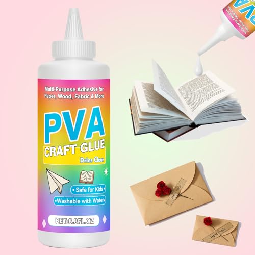 PVA Glue Book Binding, 8.8 Oz PH Neutral Clear Glue for Book Repair, Archival Quality Acid-Free PVA Liquid Adhesive for Paper Crafts, Framing, Collages, Postcard